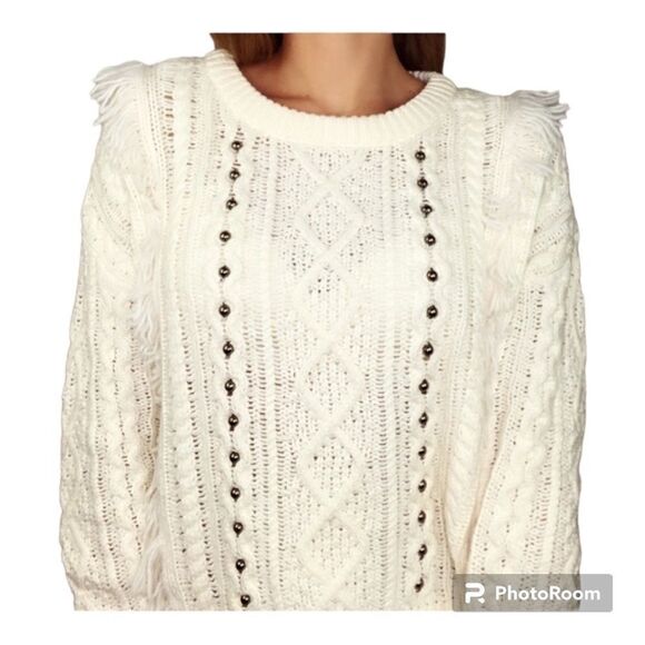 Ana Ivory Boho Studded Fringe Cable
Knit Sweater XS - Picture 2 of 8